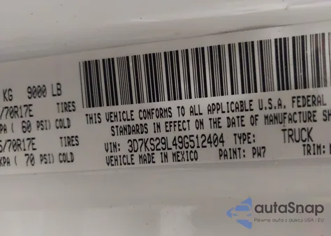 2009 Dodge Ram 2500 Sxt/Slt from USA, damaged, VIN 3D7KS29L49G512404